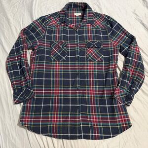 Matchstick Button Up Shirt Womens XL Blue Plaid Flannel Long Sleeve Casual Top